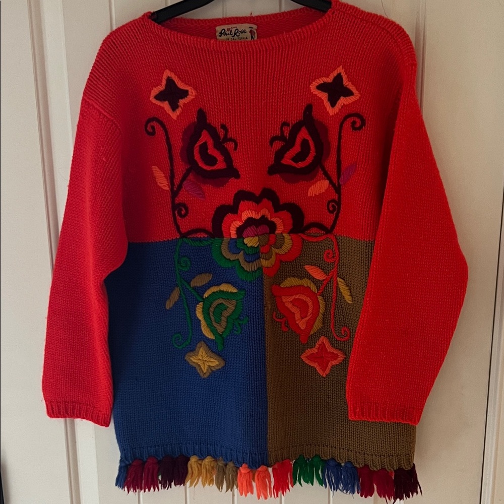 70s - PHIL ROSE - TECHNICOLOR WOOL EMBROIDERED SWEATER: